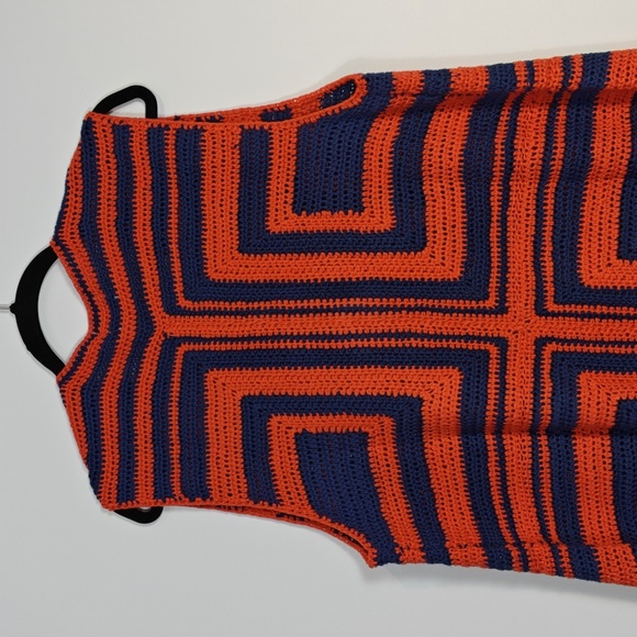 FRNCH NWT Cybille Sleeveless Crochet Jacket Vibrant Orange and Blue Knit Medium - Picture 14 of 16